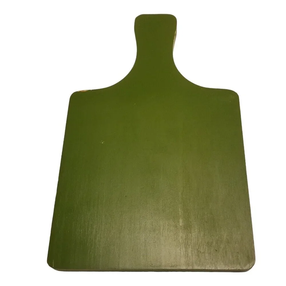 Cheese Board Vintage 70s Wood Ceramic Trivet‎ Cutting Avocado Green Knife